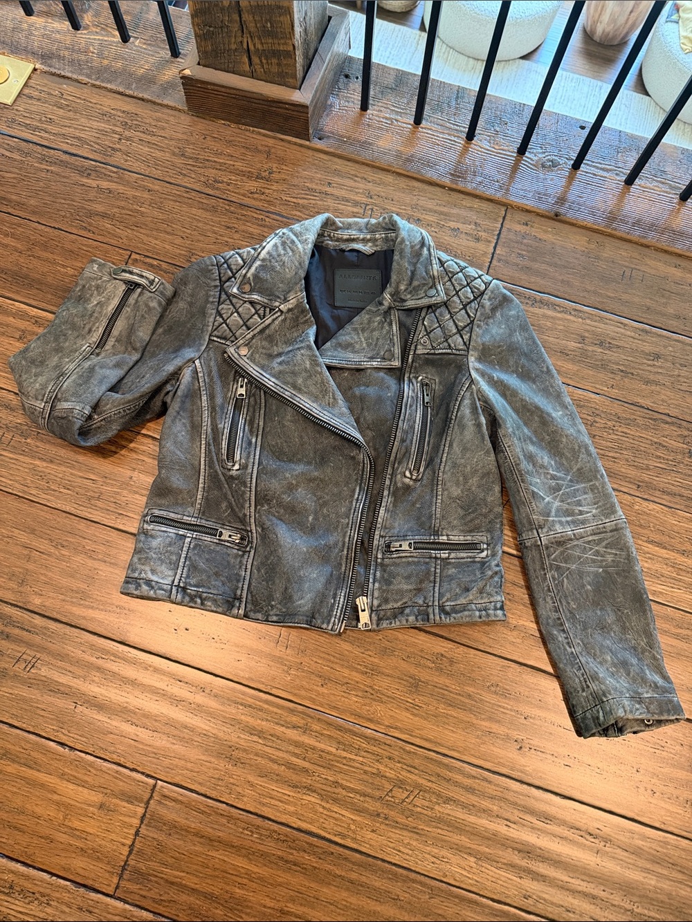 All Saints Distressed Leather Moto Jacket